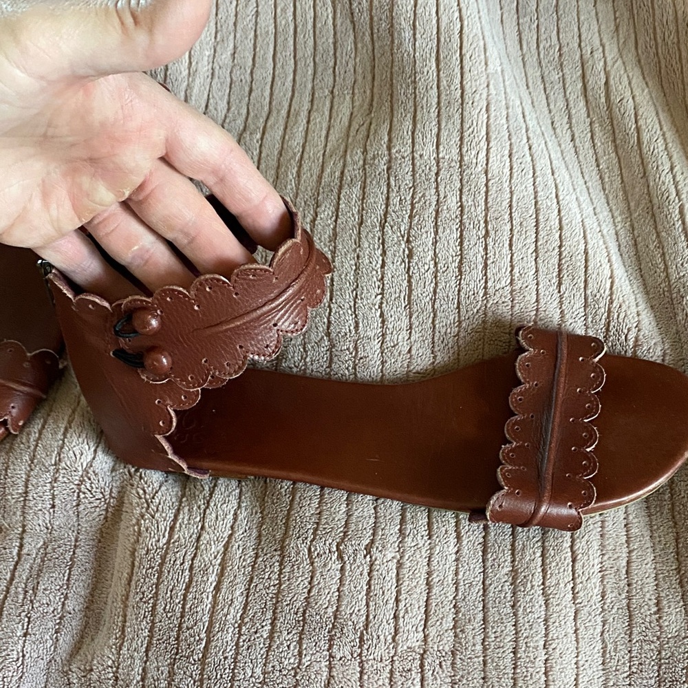 Bali Elf Elegant Brown Leather Scalloped Women's Barefoot Sandals, 9